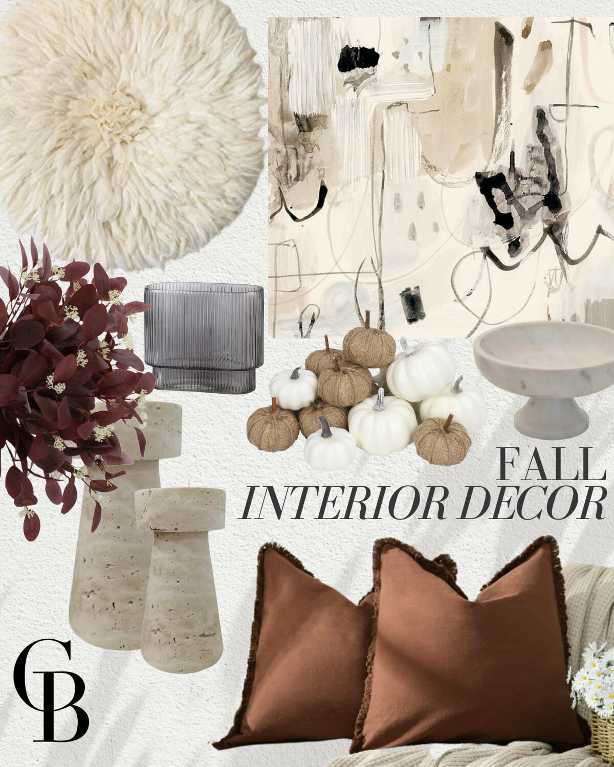 Fall Decor Interior | #fall #decor #interior #homedecor #halloween #pumpkins #floral #wallart #autumn #neutral #pillows #marble