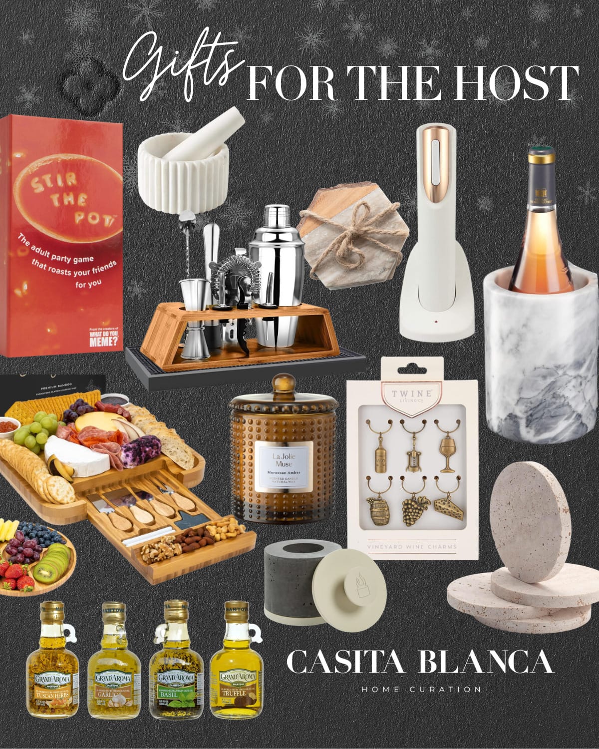 10 holiday gift guides everyone will love | #holiday #giftguide #christmas #giftideas #giftforthehost #giftsforthehostess #holidayhost #holidayparty #bottlechiller #kitchen #oliveoil #partygame