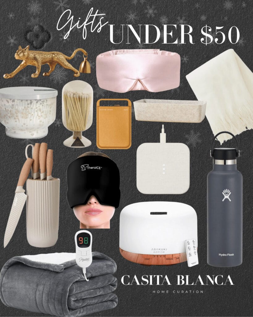 10 holiday gift guides everyone will love | #holiday #giftguide #christmas #giftideas #giftsunder50 #under50 #home #kitchen #luxury #hydroflask #blanket #eyemask