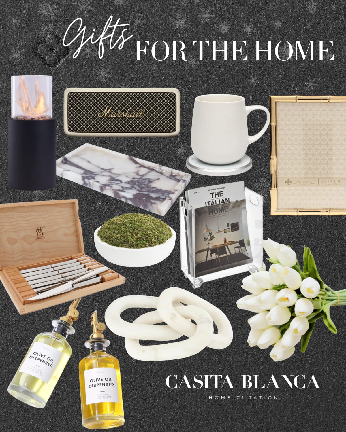 10 holiday gift guides everyone will love | #holiday #giftguide #christmas #giftideas #giftsforthehome #homedecor #holidayhouse #home #knives #marble #floral #speaker