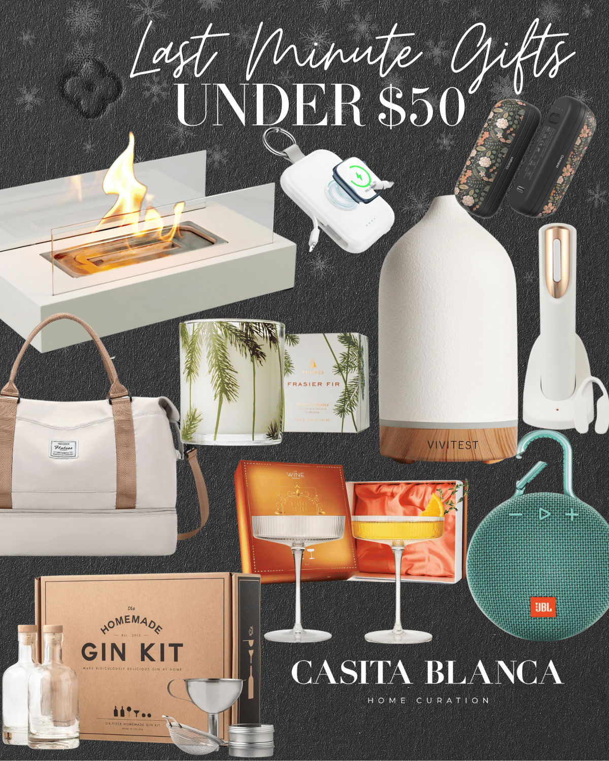 last minute gift ideas | #last #minute #gifts #giftideas #giftsunder50 #giftideasunder50 #under50 #tabletopfire #coupeglasses #speaker #gin #essentialoil #candle #travel