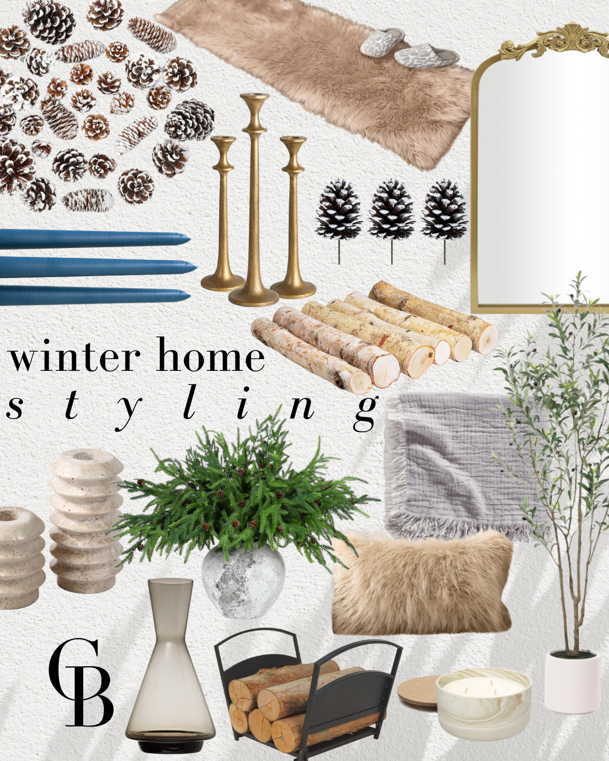 tips for styling your home during the winter months | home, home styling, winter months, winter season, winter decor, home decor, winter home styling, faux greenery, vase, decanter, mirror, pinecones