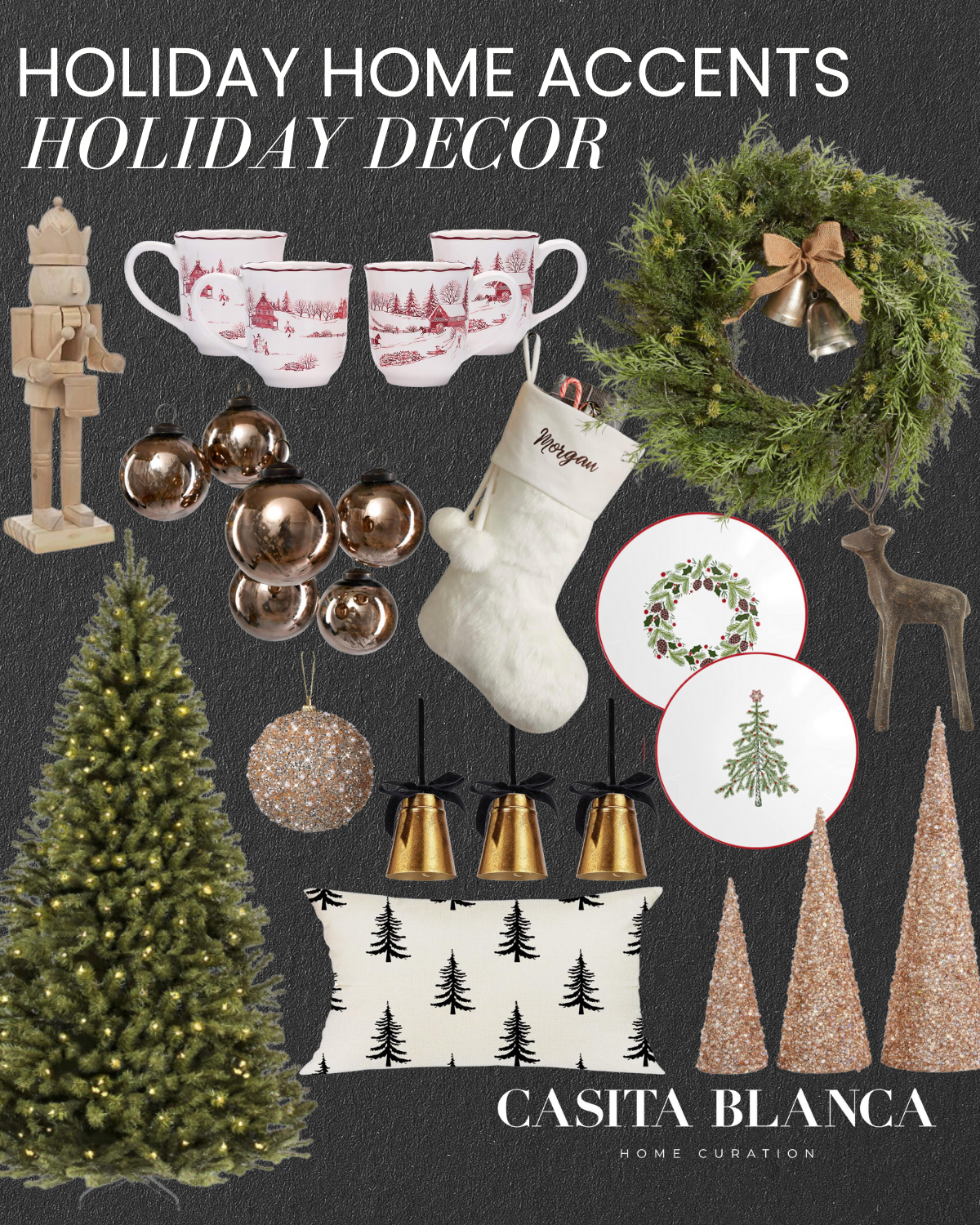 holiday home accents | #holiday #home #accents #holidayhome #holidaydecor #holidayhomedecor #christmas #christmastree #pillow #wreath #stockings #mugs #nutcracker